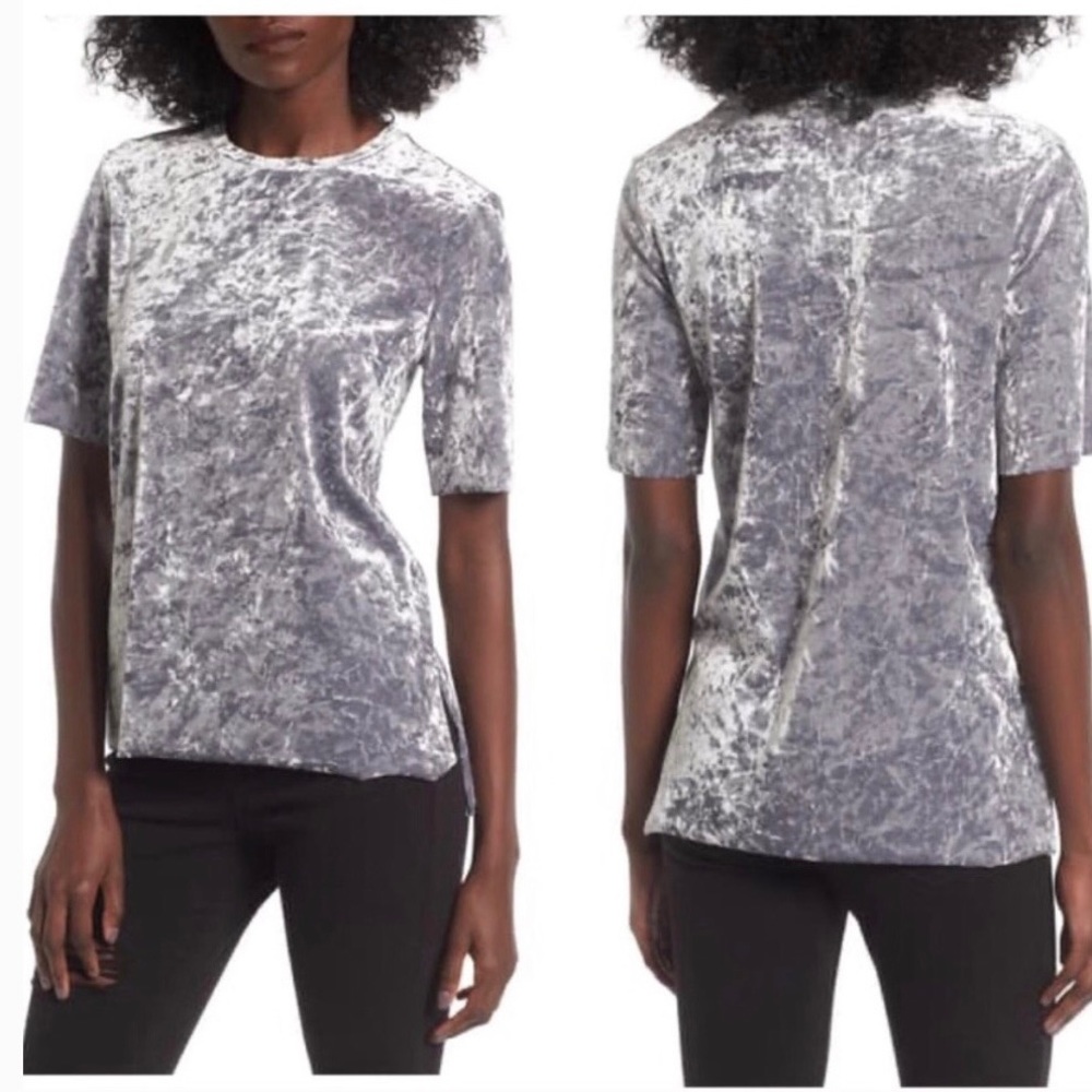 BP Nordstrom Crushed Velvet Raw Hem Shirt